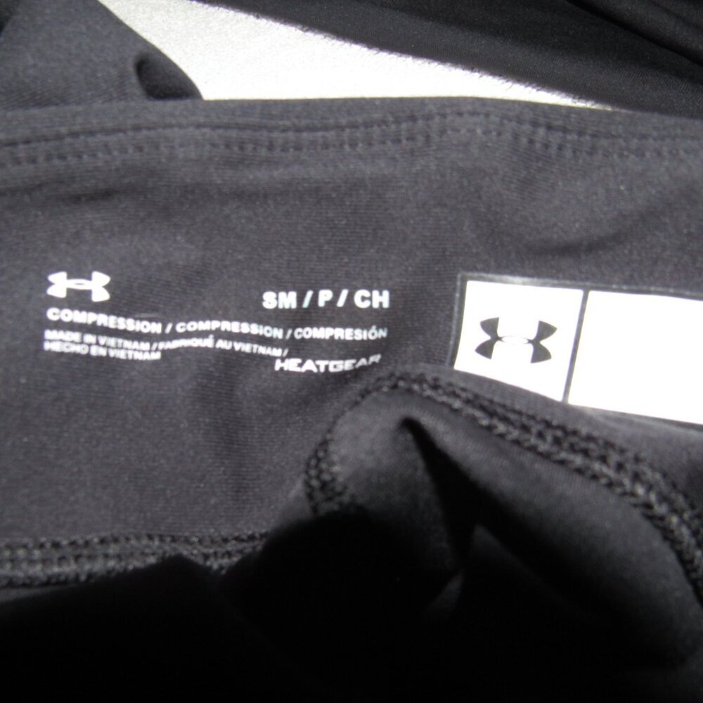 Under Armour HeatGear Compression Leggings Black Reflective Running Tights SM - Picture 8 of 8